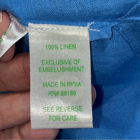 Lilly Pulitzer Amelia Island Blue Linen Tunic Medium Top Beaded Resort - Picture 5 of 11